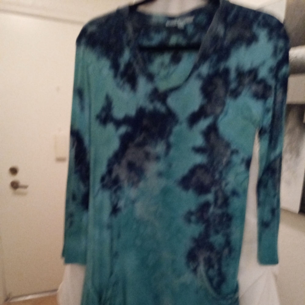 PARIS IQ Turquoise base tunic with  blue & black splotches.